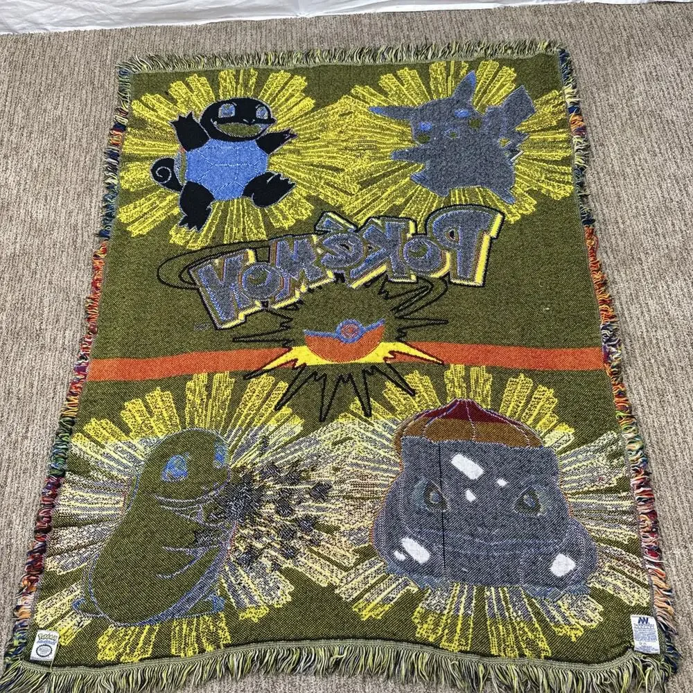 Pokemon Vintage 90s Tapestry Throw Blanket Pikachu Charmander Bulbasaur Squirtle